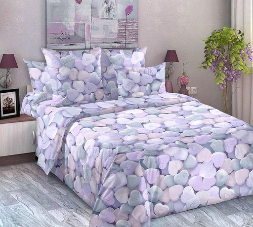 Сердца Фиолет Постельное белье из перкаля Семейный