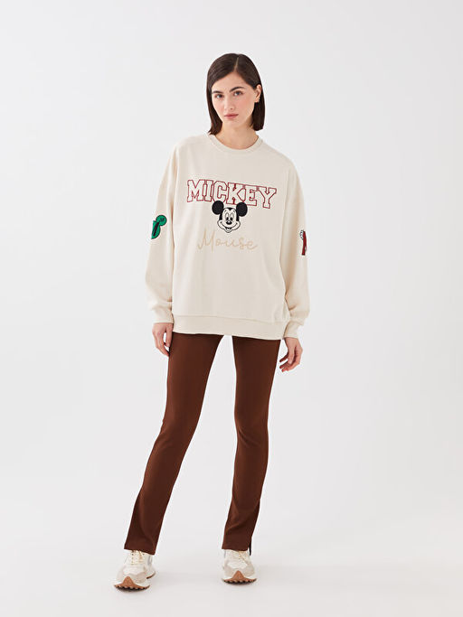 Bisiklet Yaka Mickey Mouse Bask?l? Uzun Kollu Oversize Kad?n Sweatshirt - Waikiki фото 3