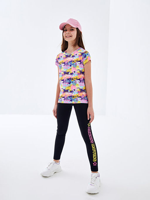 Beli Lastikli Bask?l? K?z ?ocuk Tayt - Waikiki фото 3