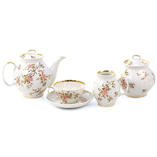 Сервиз чайный фарфоровый Цветение 15 предметов на 6 персон, форма Белый лебедь, ручная роспись (Россия) - Домашняя мода фото 2