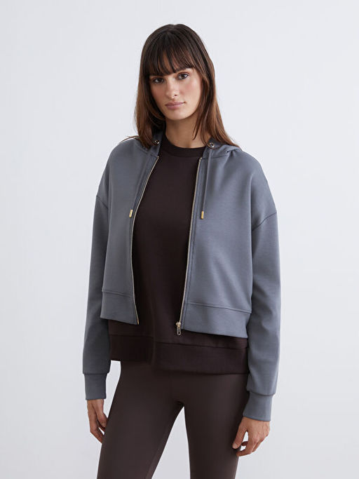 Kap??onlu Kad?n Fermuarl? Sweatshirt