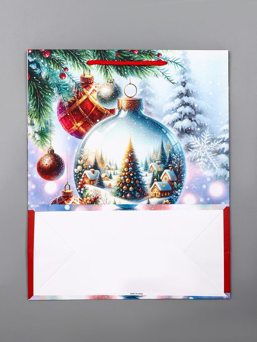 Цена за 2 шт. Пакет подарочный новогодний ламинированный, «Шар Новогодний», 26×12×32 см