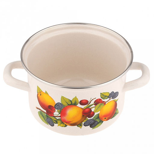 Фруктовый сад Кастрюля эмалированная 1,5л, форма цилиндрическая, металлическая крышка (Россия) - Домашняя мода фото 3