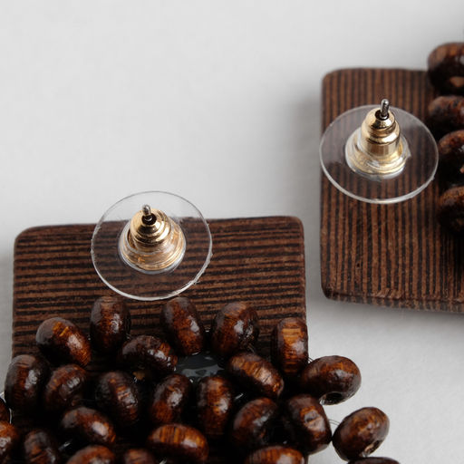 Серьги из дерева Ваканда квадрат, цвет коричневый - Qf фото 2