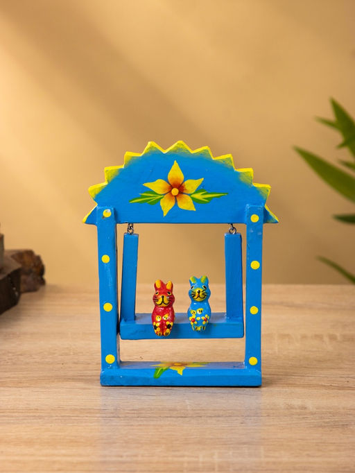 Сувенир «Зайки на качелях», 11×5.4×14.4 см, дерево, синий