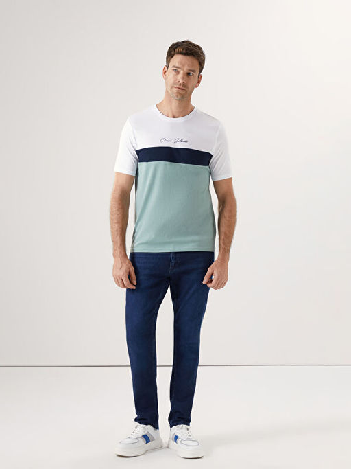 Bisiklet Yaka K?sa Kollu Renk Bloklu Erkek Ti??rt