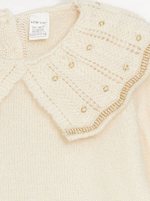 Bebe Yaka Uzun Kollu Kendinden Desenli K?z Bebek Triko Kazak - Waikiki фото 2