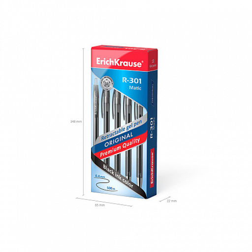 Цена за 12 шт. Ручка гелевая автоматическая ErichKrause R-301 Original Gel Matic 0.5, цвет чернил черный (в коробке по 12 шт.)  фото 11