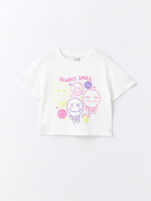 Bisiklet Yaka Bask?l? K?sa Kollu K?z ?ocuk Ti??rt