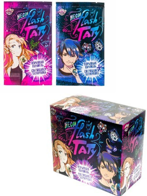 Взрывная карамель со светящейся татуировкой Neon flash тату, 48шт.