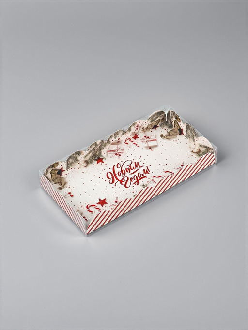 Цена за 5 шт. Коробка для кондитерских изделий с пластиковой крышкой «С Новым годом!», 10.5×21×3 см