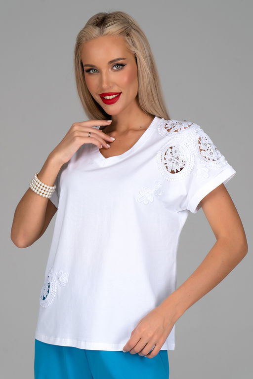 Футболка Нинель (белый/кружево) - Эльза фото 4