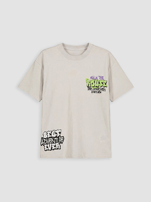 Bisiklet Yaka Bask?l? Erkek ?ocuk Ti??rt