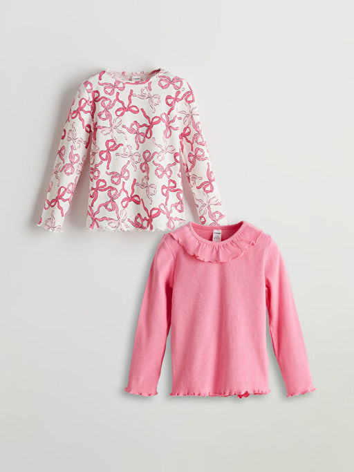 Bisiklet Yaka Kurdele Detayl? K?z ?ocuk Ti??rt 2li