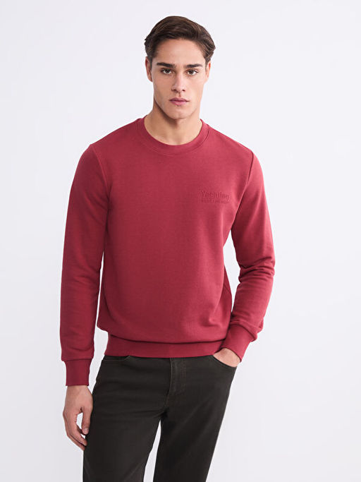 Bisiklet Yaka Bask?l? Erkek Sweatshirt