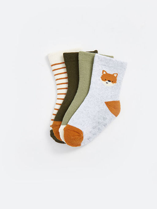 Bask?l? Erkek Bebek Soket ?orap 4l?