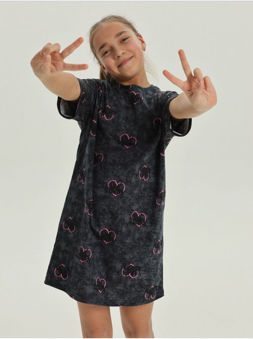 Платье домашнее Принт Графит девочка - София фото 5