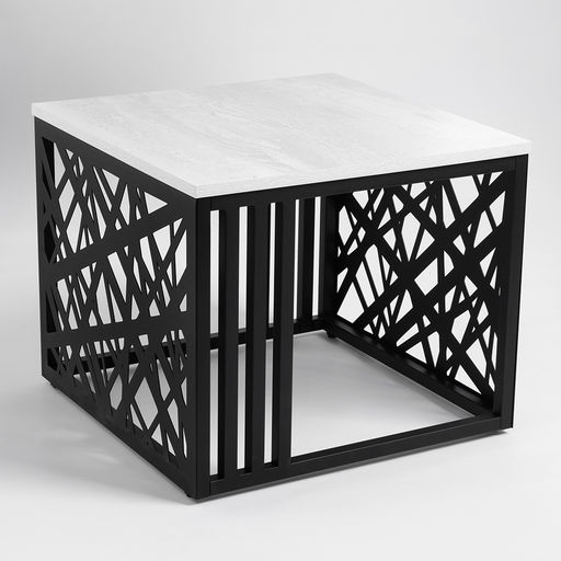 СтЖ104 Стол журнальный, 51х51х42 см, ЛДСП белый пайн бетон, металл чёрный (цвет 06)