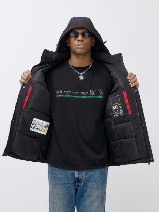 Куртка спортивная мужская зимняя с капюшоном черного цвета 2333Ch - Wonderrman фото 15