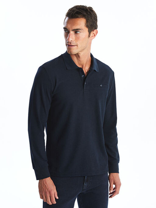 Polo Yaka Uzun Kollu Erkek Sweatshirt