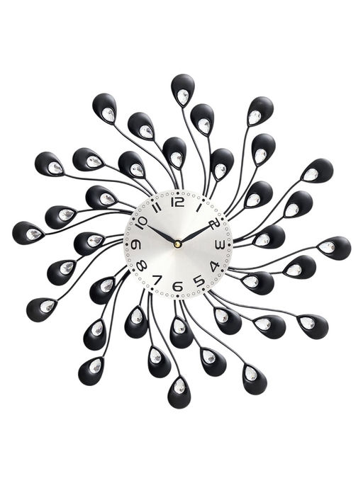 Часы настенные интерьерные Лепестки с кристаллами, серия: Ажур, бесшумные, плавный ход, 38?38 см, d=13 см, от батарейки 1?АА