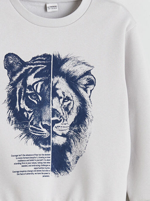 Erkek ?ocuk Aslan ve Kaplan Bask?l? Sweatshirt