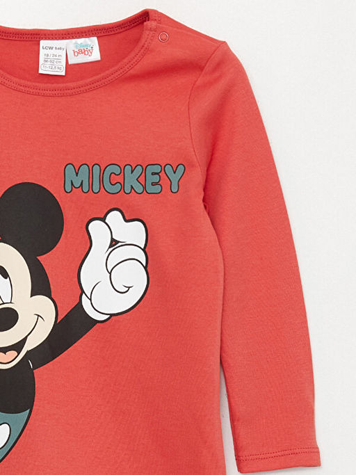 Bisiklet Yaka Uzun Kollu Mickey Mouse Bask?l? Erkek Bebek Tulum 2li - Waikiki фото 3