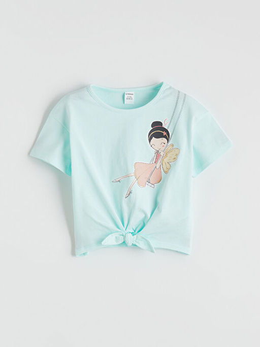 Bisiklet Yaka Bask?l? K?z ?ocuk Ti??rt