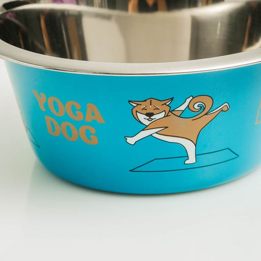 Миска стандартная Пижон. Yoga Dog, 450 мл, синяя  фото 5