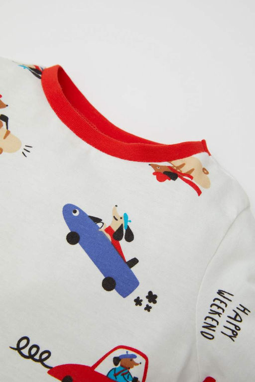 Пижамный комплект из чесаного хлопка с длинными рукавами и принтом для маленьких мальчиков - Defacto фото 3