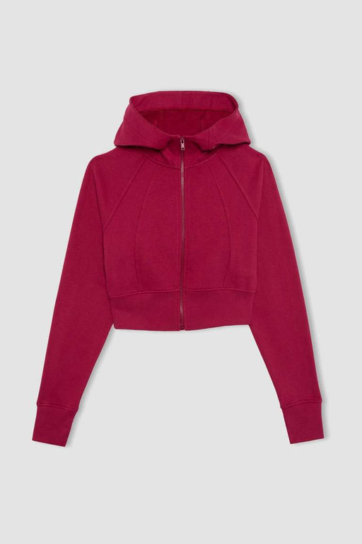 Укороченный толстый свитшот DeFactoFit с капюшоном и двойным карманом на молнии фото 9