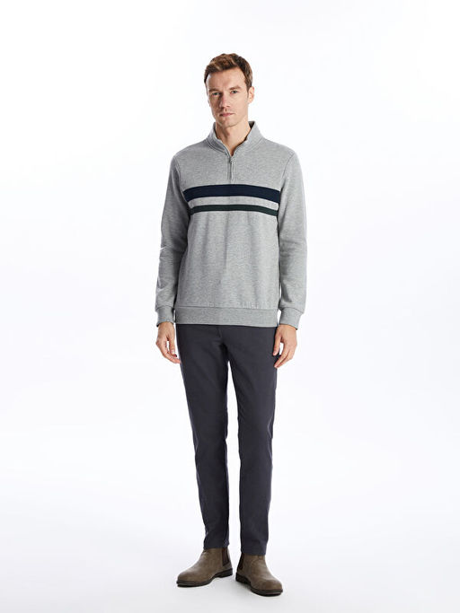 Dik Yaka Uzun Kollu Erkek Kal?n Sweatshirt