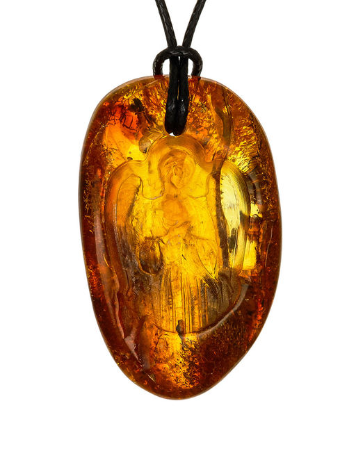 Резная подвеска из цельного янтаря Ангел-Хранитель