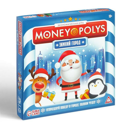 Новогодняя настольная игра Новый год: MONEY POLYS. Зимний город, 60 карт, 2 кубика, 6 фишек, 10+