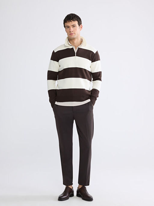 Fermuarl? Polo Yaka ?izgili Erkek Triko Kazak