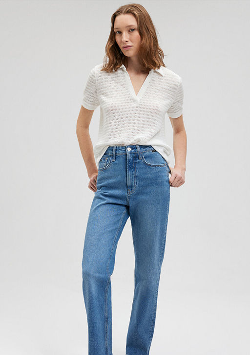 Beyaz Polo Tisort - Mavi фото 2