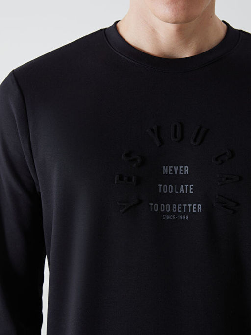 Bisiklet Yaka Uzun Kollu Bask?l? Erkek Sweatshirt
