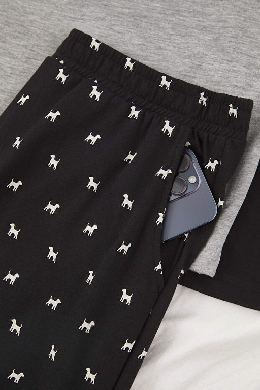 Siyah-Gri Regular Fit Reglan Kol K_pek Nak__l_ D__meli Yaka _rme Pijama Tak_m_ TMNAW26PT00004 - Trendyolmilla фото 2