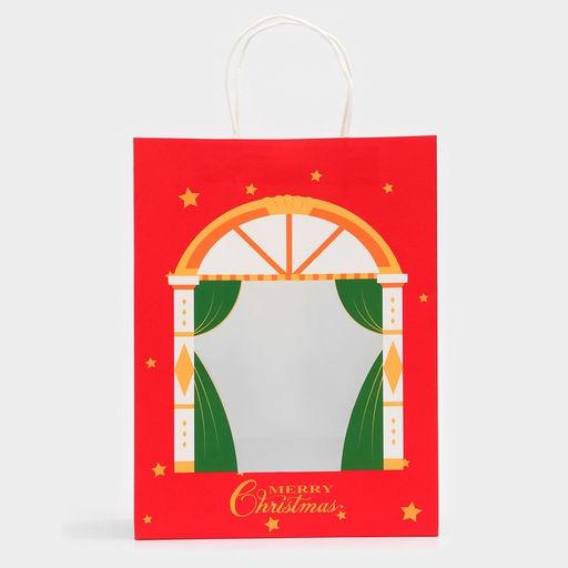 Цена за 12 шт. Пакет подарочный новогодний крафт с окном Театр 26?35?16 см