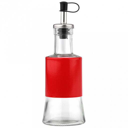 Бутылка для масла стеклянная В юбке Валенсия 200мл, д6,5см, h15см, д/горла 2см, дозатор из нержавеющей стали, в цветной металлической оплетке, цвета в ассортименте: черный, красный, салатовый, д/основания 6см (Китай) - Домашняя мода фото 2