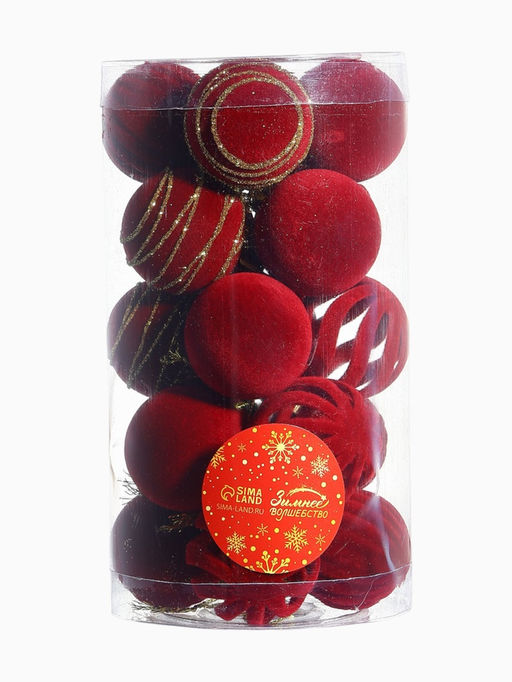 Ёлочные шары набор 20 шт., d=4 см, Бархат. Феерия красный - Зимнее волшебство фото 6
