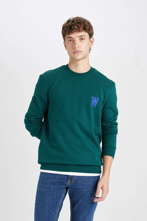 Новый свитшот из плотной ткани с принтом и круглым вырезом стандартного кроя - Defacto фото 3