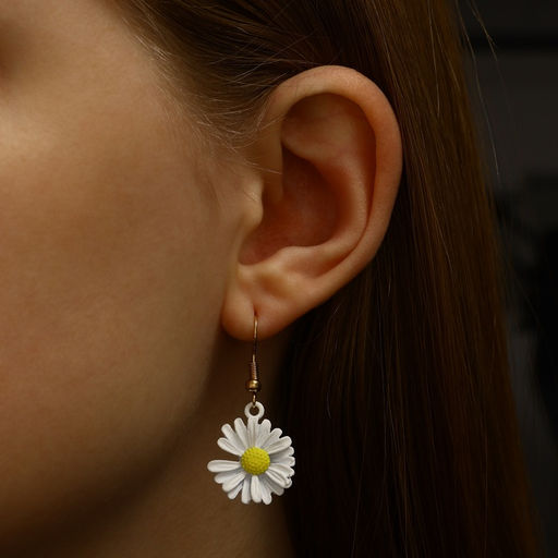 Цена за 2 шт. Серьги металл «Ромашки», жёлто-белые