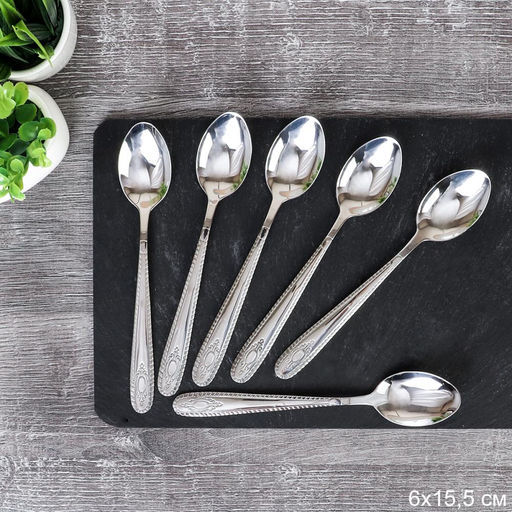 Ложка чайная 6 штук Серебро 21 Spark/ MJXA7 /уп 100/шлифовка глянец - ГалеонТрейд фото 2