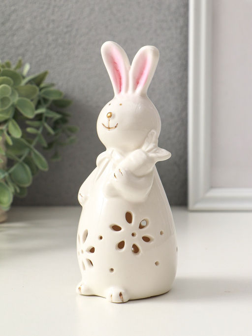 Фигурка светящаяся Зайка с морковкой, керамика, белый, 5?5.5?15.5 см