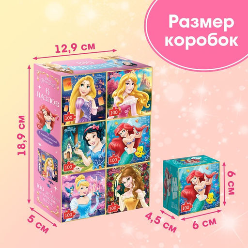 Пазлы 6 в 1 «Принцессы», набор, по 100 деталей в каждом пазле, Принцессы