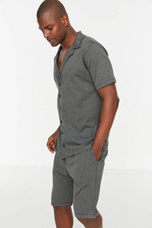 Antrasit Relaxed Fit G_mlek Yaka _rme Yazl_k _ortlu Pijama Tak_m_ THMSS21PT0446 - Trendyolmilla фото 2