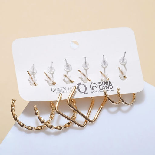 Набор серьги 6 пар Ассорти бабочки, цвет бело-розовый в золоте - Queen fair фото 2