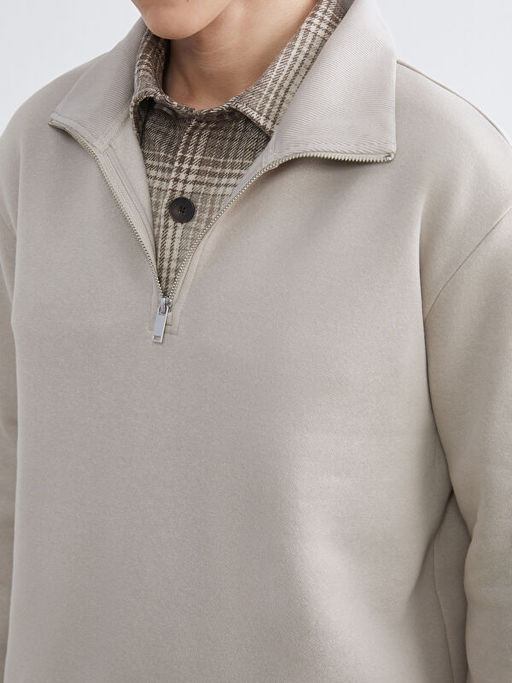 Fermuarl? Dik Yaka Erkek Kal?n Sweatshirt