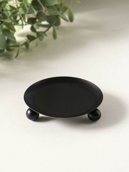 Металлический подсвечник плоский «Чашка на шариках», 9 см, чёрный